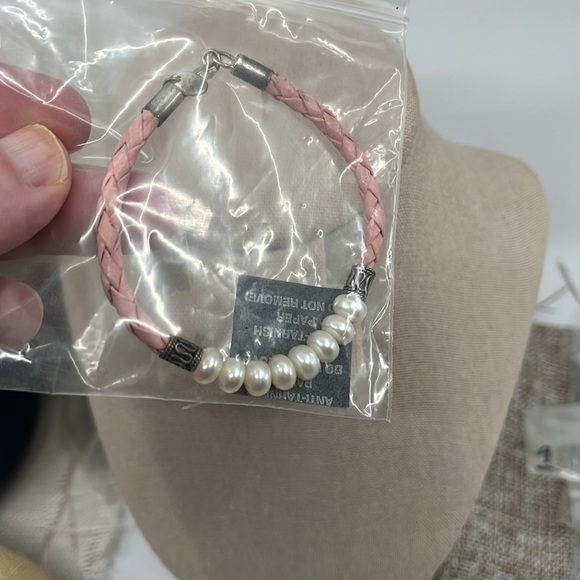 🌸 Vintage Honora Pink Leather & Pearl Bracelet - 7.25" Lobster Clasp - Picture 8 of 9